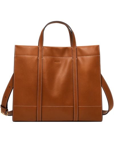 Fossil Carmen Leather Shopper Tote Purse Handbag - Brown