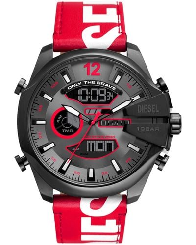 DIESEL Mega Chief Stainless Steel And Leather Analog-digital Watch - Red