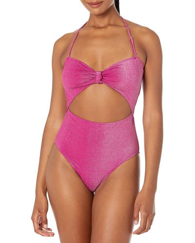 BCBGeneration Standard One Piece Swimsuit Knot Front Cut Out Tummy Control Quick Dry Bathing Suit - Pink