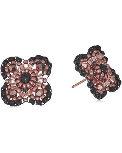 Miguel Ases Onyx Center 3d Gerbera Daisy Post Rose Gold Drop Earrings - Multicolor