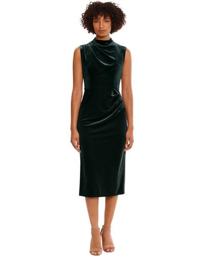 Donna Morgan Sleek And Sophisticated Stretch Velvet Midi Event Occasion Party Date Night Out Guest Of - Black