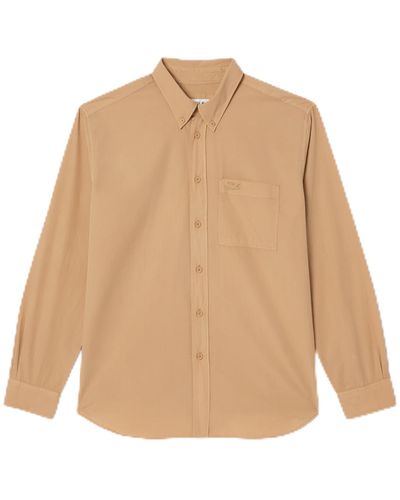 Lacoste Long Sleeve Relaxed Fit Popeline Woven Shirt - Natural