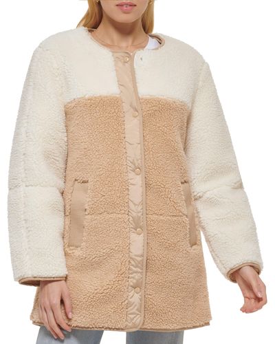 Levi's Midlength Sherpa Coat With Reversible Wear - Natural