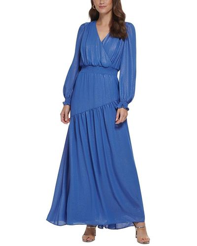 DKNY Smocked Long Evening Dress - Blue