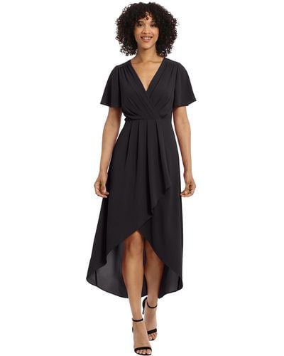 Maggy London Faux Wrap High-low Dress With Pleat Details Event Occasion Date Guest Of Wedding - Black