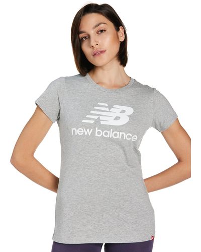 New Balance Nb Essentials Stacked Logo Short Sleeve - White