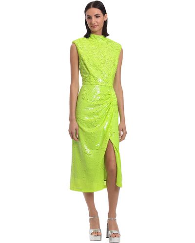 Donna Morgan Sequin Mock Neck Midi Dress With Slit - Green