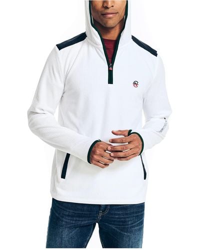 Nautica Mens Competition Sustainably Crafted Quarter-zip Hoodie Sweatshirt - White