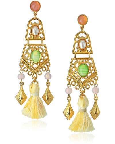 Ben-Amun Spring Blush Gold Link Earrings With Tassel And Stones Drop Earrings - Metallic