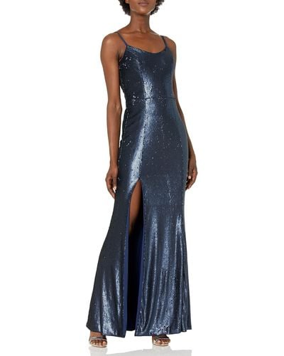 Dress the Population Ingrid Sleeveless Sequin Long Gown With Slit Dress Dress - Blue