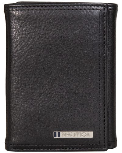 Nautica Classic Leather Trifold Rfid Wallet - Black
