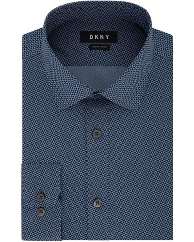 DKNY Dress Shirt Slim Fit Stretch Print - Blue