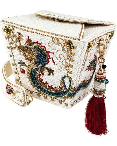 Mary Frances Noble Dragon Top Handle Take Out Container Shoulder Handbag - White