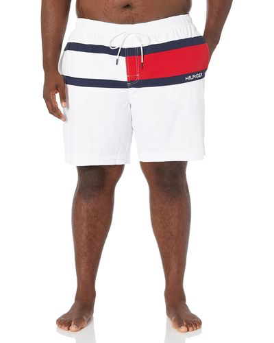 Tommy Hilfiger Big & Tall 7" Logo Swim Trunks With Quick Dry - White