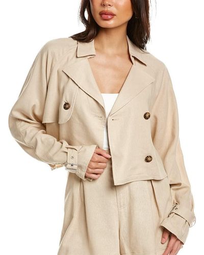 BCBGeneration V Neck Crop Trench Double Breasted Jacket - Natural