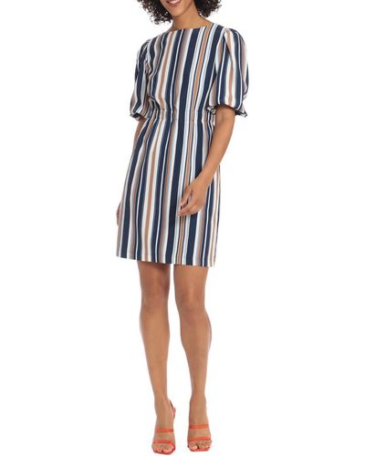 Maggy London Striped Dress With Puff Sleeves - Blue