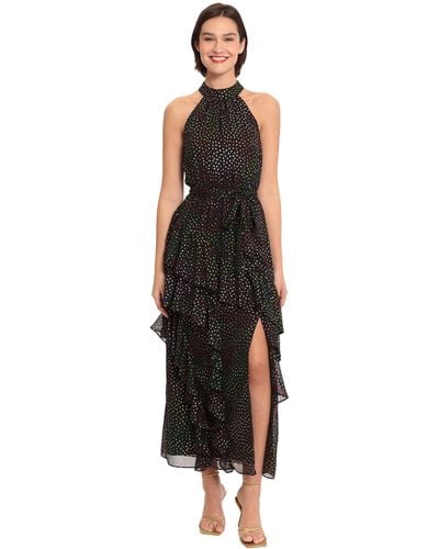 Donna Morgan Holiday Foil Glitter Shimmer Metallic Dress Occasion Party Guest Of - Black