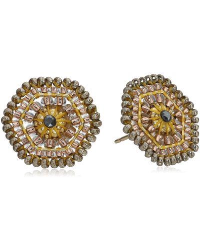 Miguel Ases Blush Swarovski Center Hexagon Stud Earrings - Multicolor