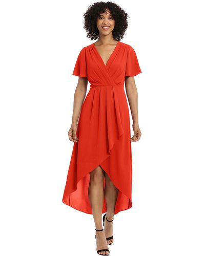 Maggy London Faux Wrap High-low Dress With Pleat Details Event Occasion Date Guest Of Wedding - Red