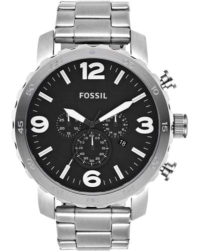 Fossil Nate Quartz Stainless Steel Chronograph Watch, Color: Silver-tone (model: Jr1353) - Metallic