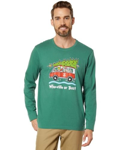 Life Is Good. Long Sleeve Crusher Grinch And Max Who-ville Or Bust - Green