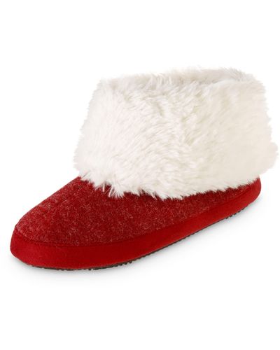 Isotoner Recycled Comfort Memory Foam Heather Knit Marisol Boot Slippers - Red