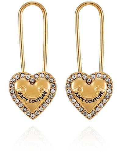 Juicy Couture Goldtone Heart Lock Hoops With Outlined Crystal Glass Stone Heart Charm Earrings - Metallic