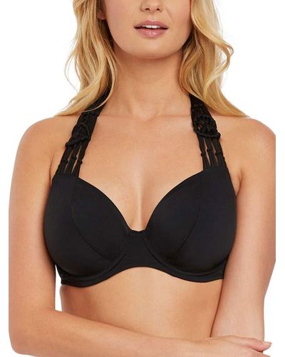 Freya Standard Macramé Plunging Halter Bikini Top With Underwire - Black