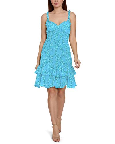 BCBGeneration Sleeveless Smocked Tiered Dress With Flounce - Blue