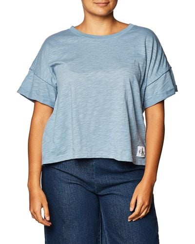 Calvin Klein Short Sleeve Cropped Logo T-shirt - Blue