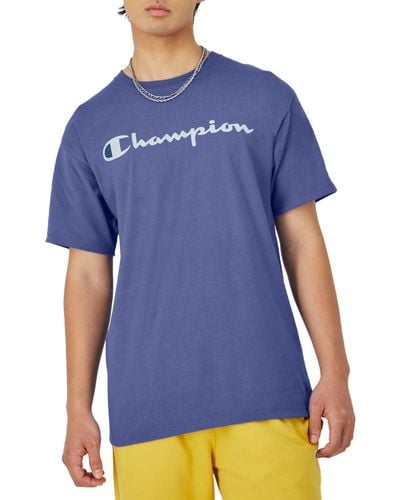 Champion , Cotton Midweight Crewneck Tee,t-shirt For , Reg. Or Big, Stone Crush Blue Script, Xx-large Tall