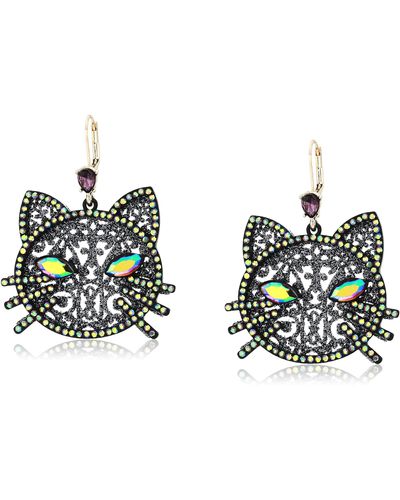 Betsey Johnson Cat Drop Earrings - Black