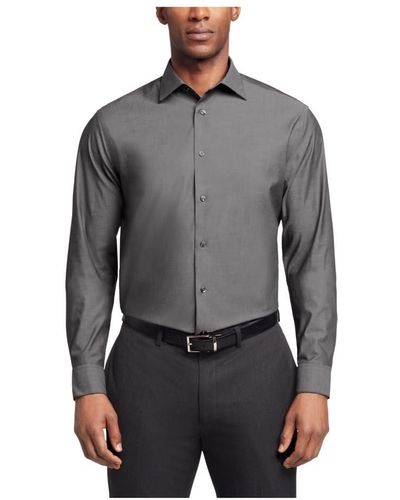 Calvin Klein Dress Shirt Regular Fit Herringbone Stretch - Gray