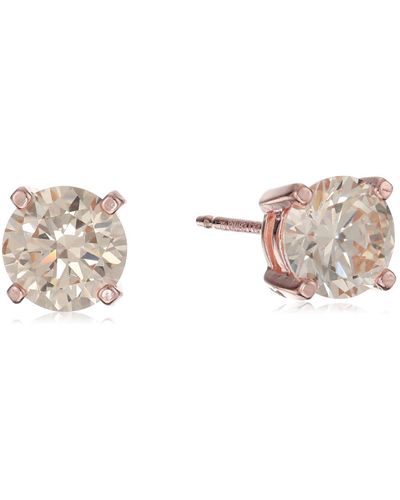 Amazon Essentials Rose Gold Plated Sterling Silver Round Cut Champagne Cubic Zirconia Stud Earrings - Black