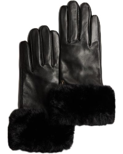 Ted Baker Jessss Leather Gloves With Faux Fur Cuff - Black