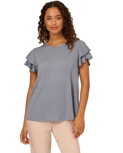 Adrianna Papell Pleated Knit Double Sleeve Top - Blue