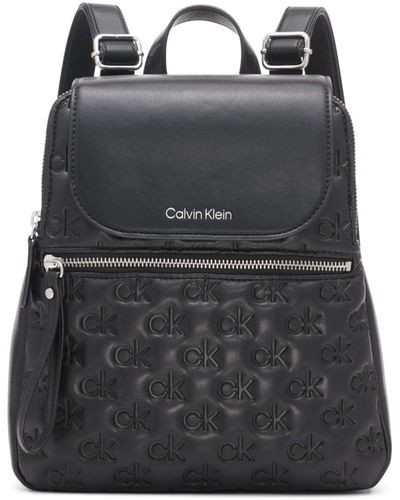 Calvin Klein Reyna Signature Key Item Flap Backpack - Black
