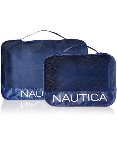 Nautica 2 Piece Nylon Mesh East West Packing Cube Set - Blue