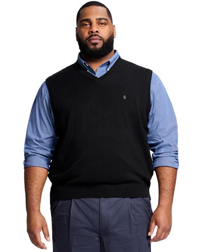 Izod Big And Tall Premium Essentials Solid V-neck 12 Gauge Vest Pullover - Black