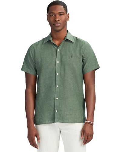 Izod Linen Button Down Short Sleeve Shirt - Green