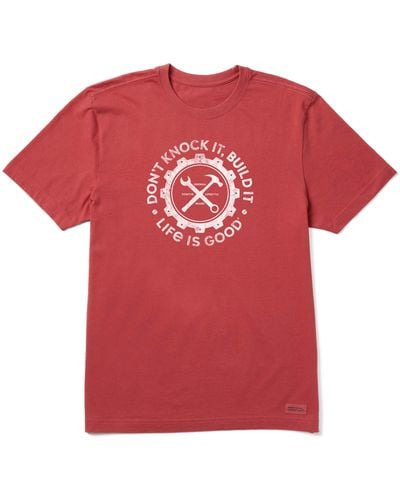 Life Is Good. Build It Cotton Short Sleeve Graphic T-shirt - Red