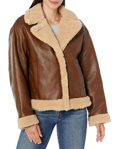 Levi's Women's Faux Leather Lightweight Dad Bomber Jacket, Chocolate Brown,  X-Small at  Women's Coats Shop