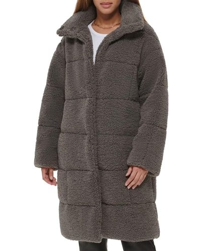 Levi's Long Length Patchwork Quilted Teddy Coat - Gray