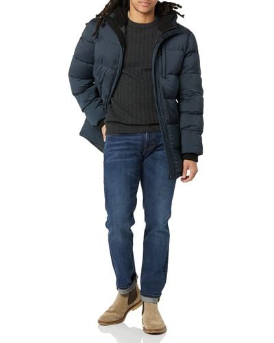 Vince Camuto Mens Hooded Down Puffer Jacket Faux Fur Coat - Blue