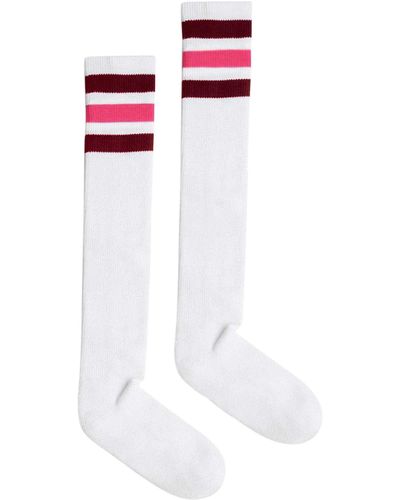 American Apparel Unisex Stripe Knee-high Sock, White/cranberry/pink, One Size