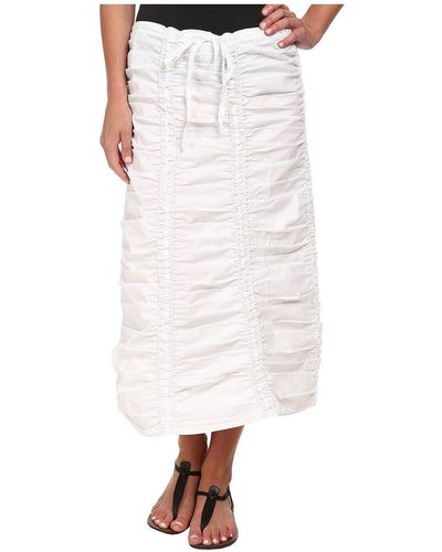 XCVI Stretch Poplin Double Shirred Panel Skirt White Md