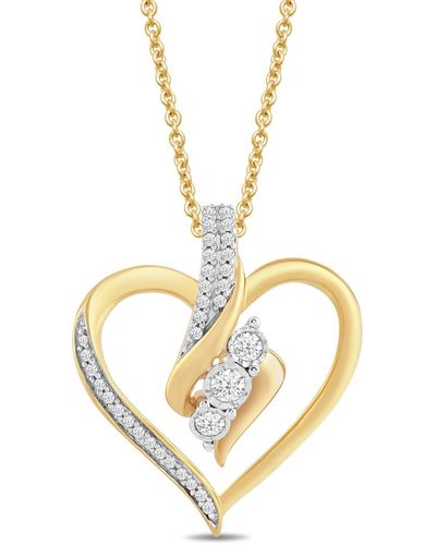 Amazon Essentials S 18k Yellow Gold Over Sterling Silver Diamond Heart Pendant Necklace - Metallic
