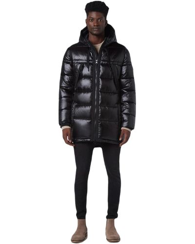 Andrew Marc Mid-length Water Resistant High Shine Shell Barreto Parka - Black