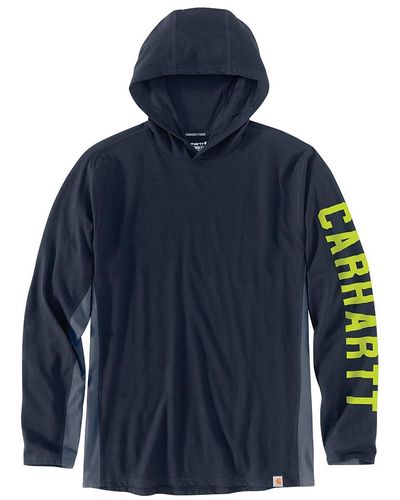 Carhartt Big & Tall Force Relaxed Fit Midweight Long-sleeve Logo Graphic Hooded T-shirt - Blue