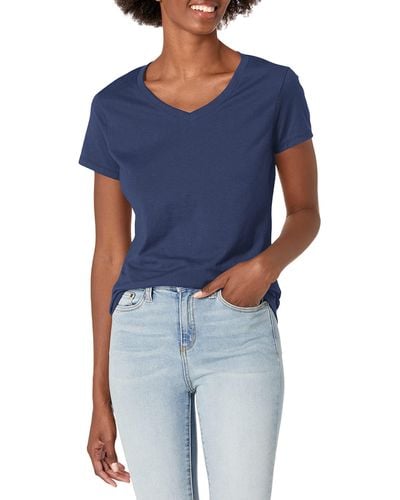 Hanes Womens Short Sleeve V-neck T-shirt T Shirt - Blue